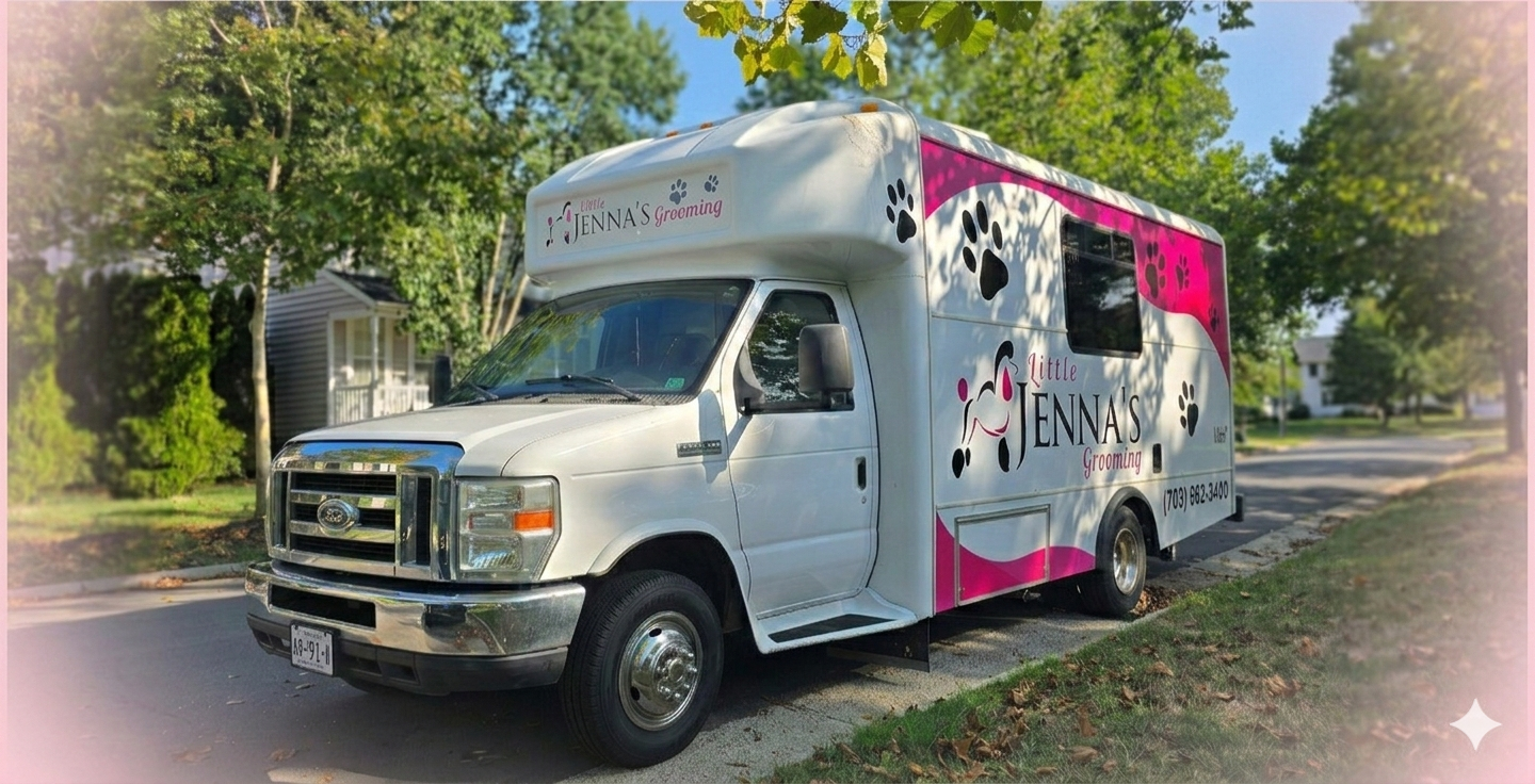 Little Jenna's branded mobile grooming van serving Falls Church, VA